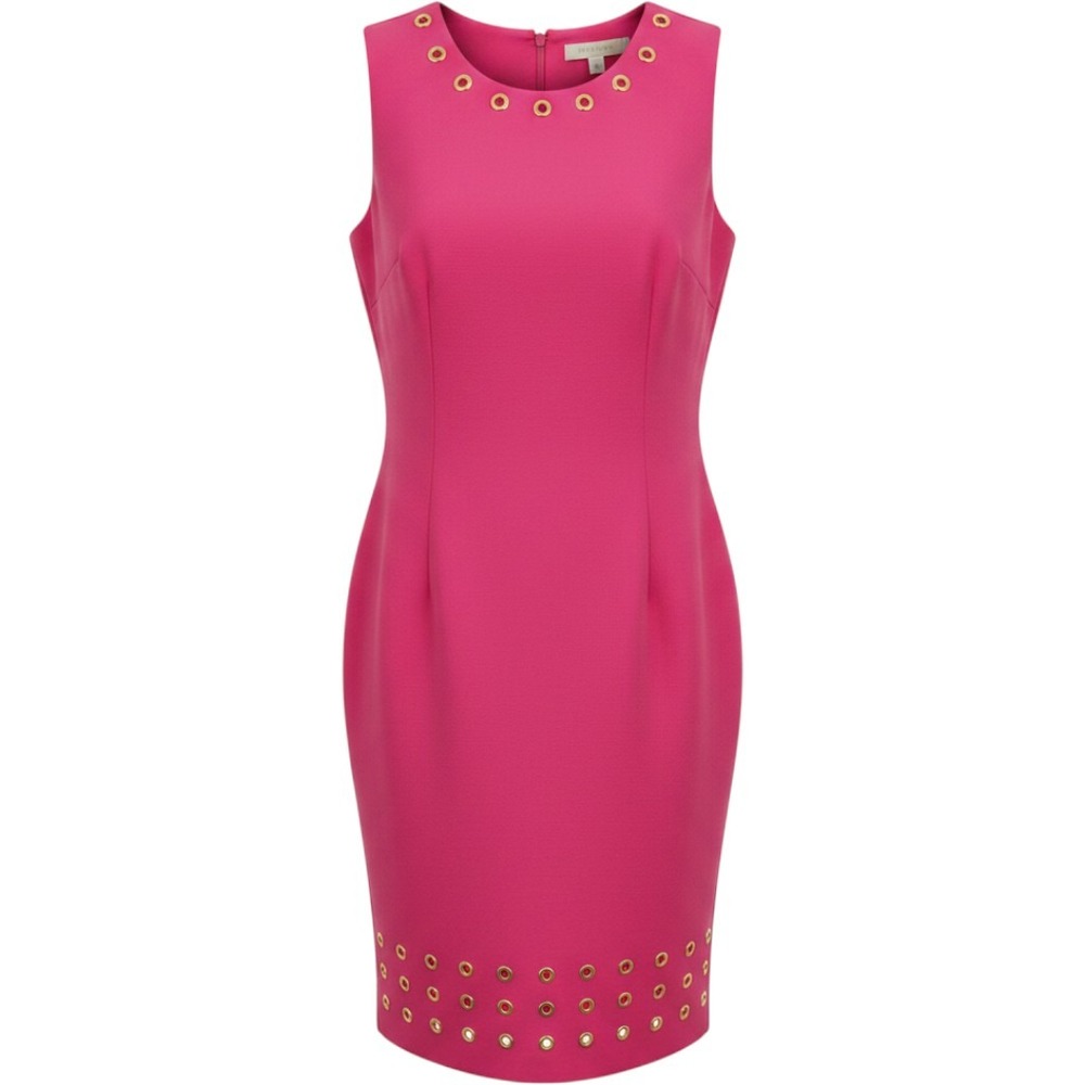 Calvin Klein Pink Grommet‎ Sheath Dress Sleeveless Gold Hardware Sz 10